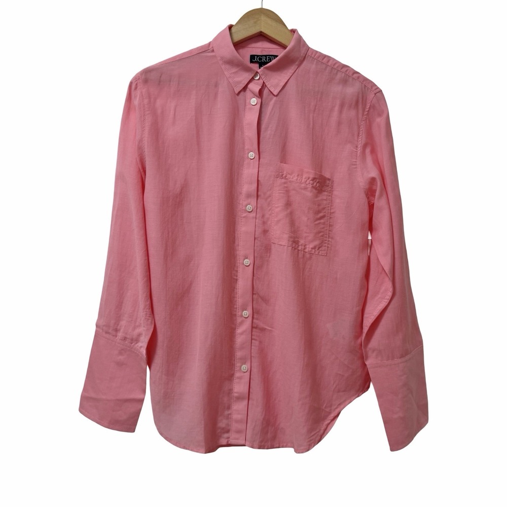 J. Crew Womens Garcon Cotton Voile Button Up Shirt Size 6 Pink Preppy Office NEW